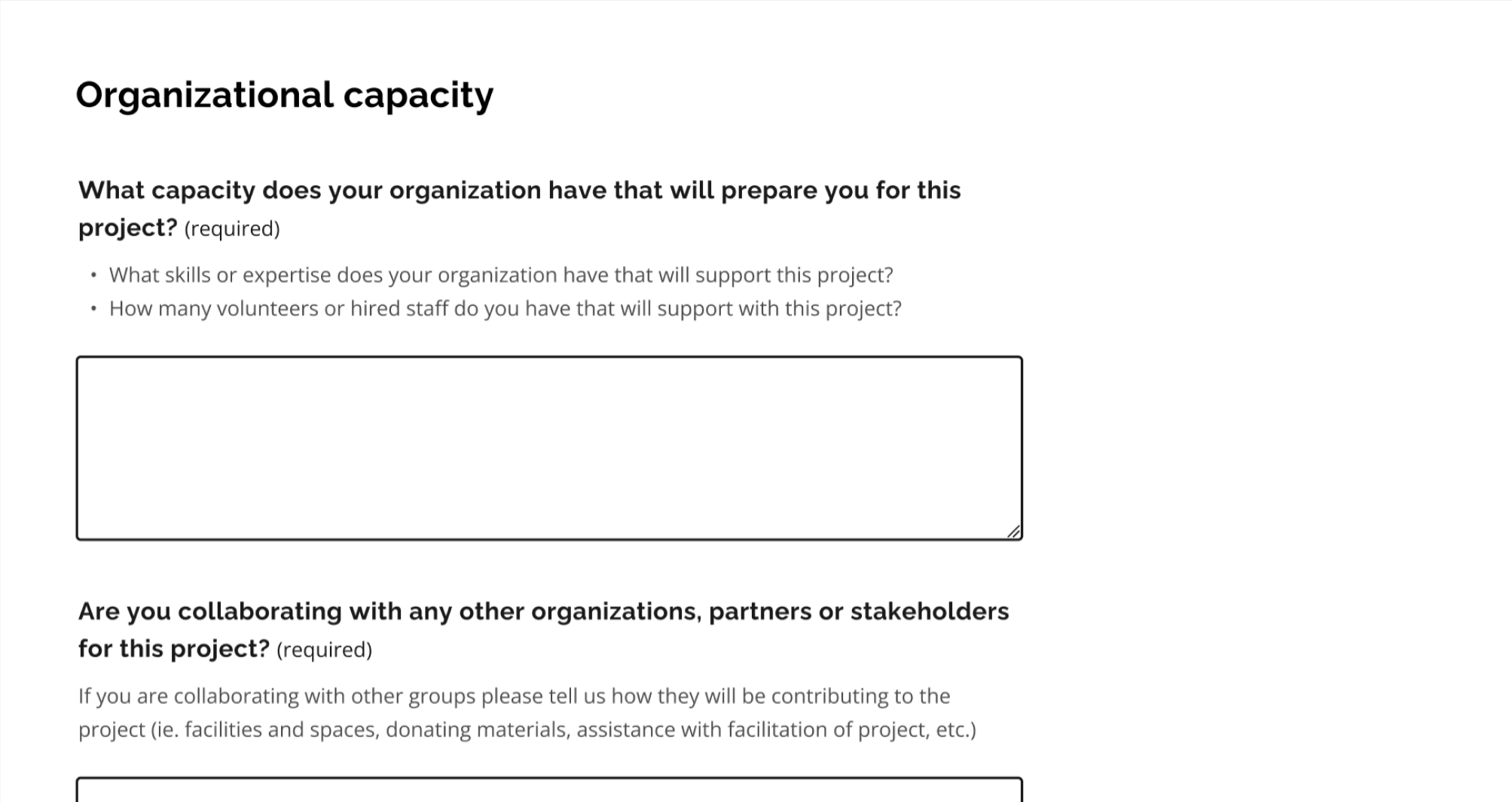 Screenshot showing two simple questions in the same section.
