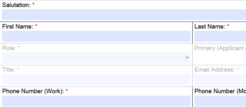 Form input requesting Salutation and Phone Number for Work and Mobile